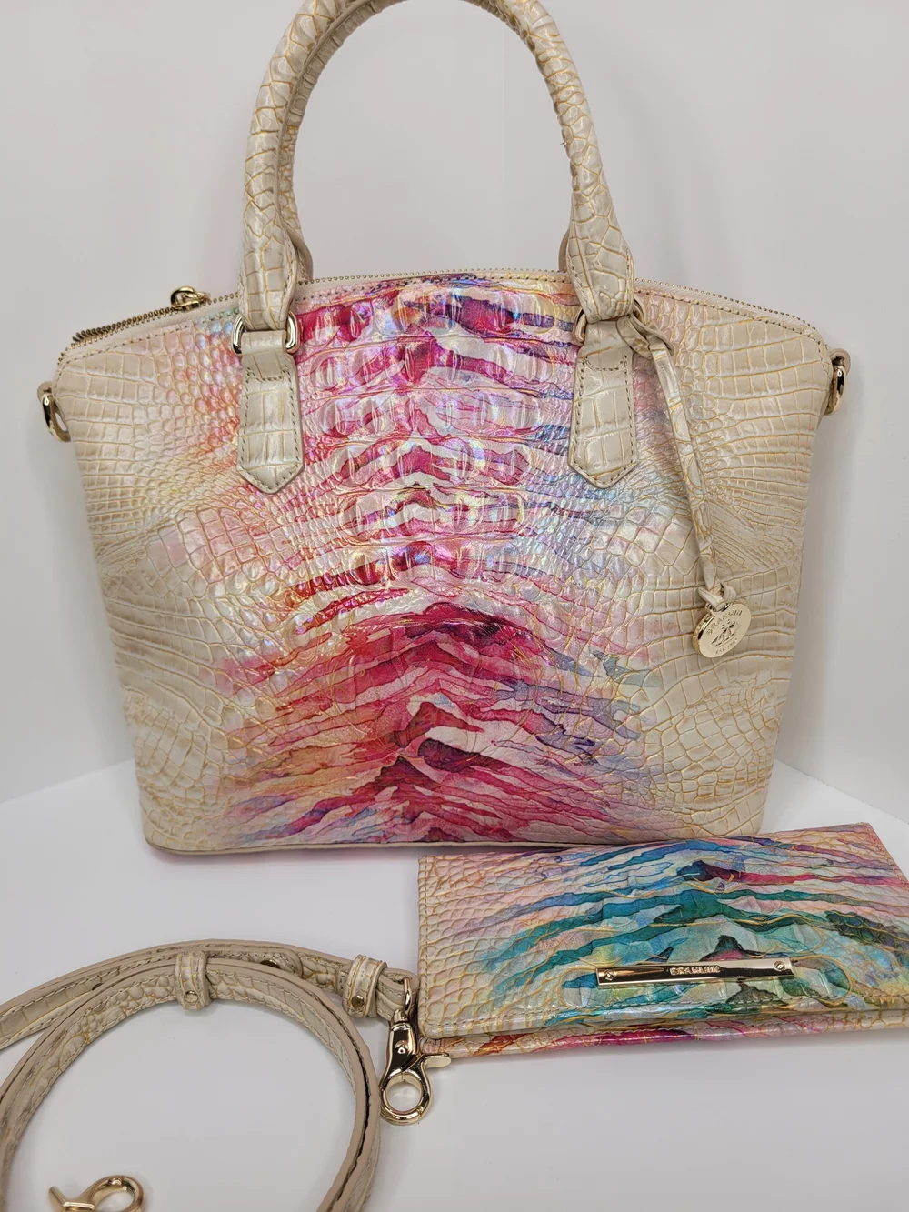 👉✨️ Brahmin Iridescent Entice Ombre Melbourne Duxbury Satchel Bag Wallet Set